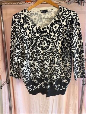 Carole Little Black and White Floral Knit Cardigan